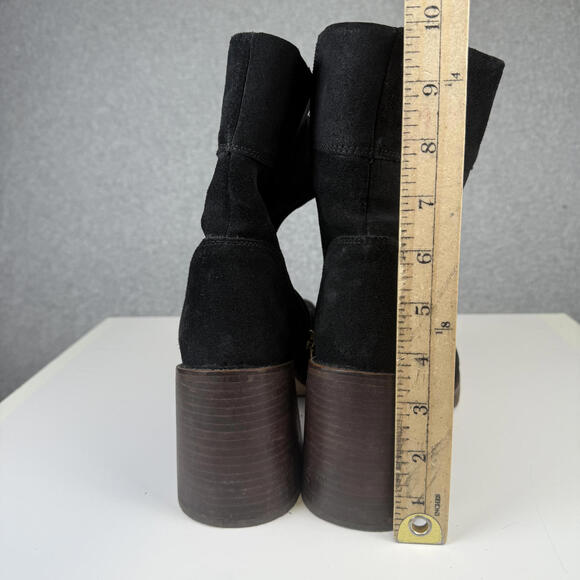 ASOS Design Black Region Suede Mid-Heel Platform Boots Women's Size 8 - Picture 10 of 12